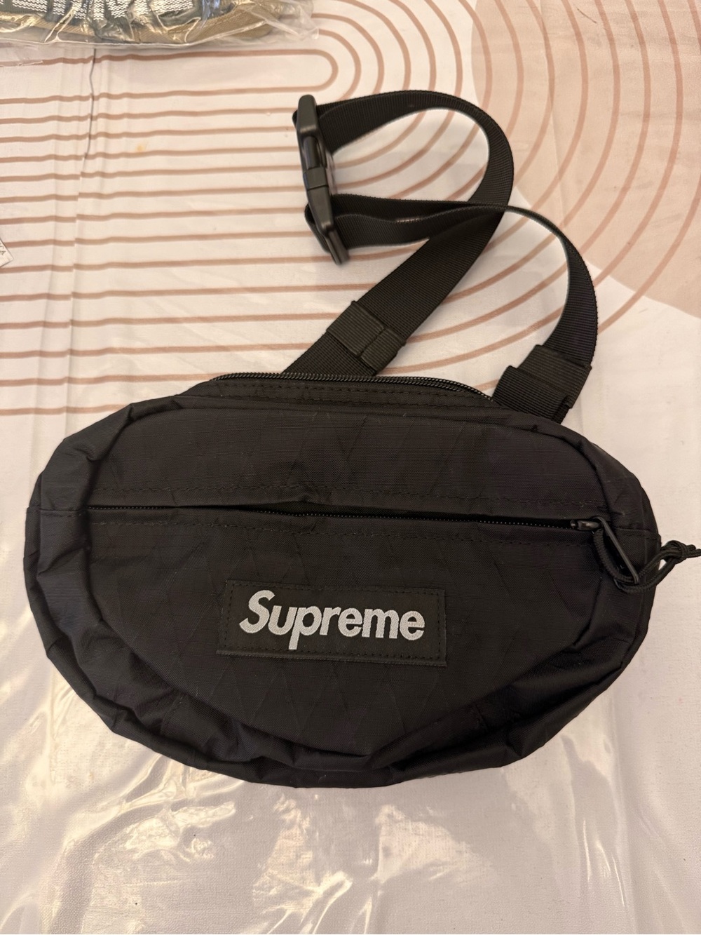 Supreme Black Quilted Waist Bag with Logo Patch
